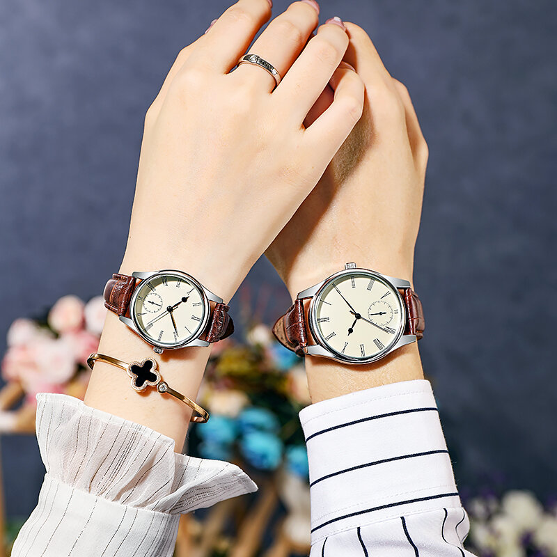 Jam Tangan Pria Klasik Tali Kulit Buaya Ringan Mewah Kasual Ultratipis Quartz Hadiah Wanita untuk Pasangan