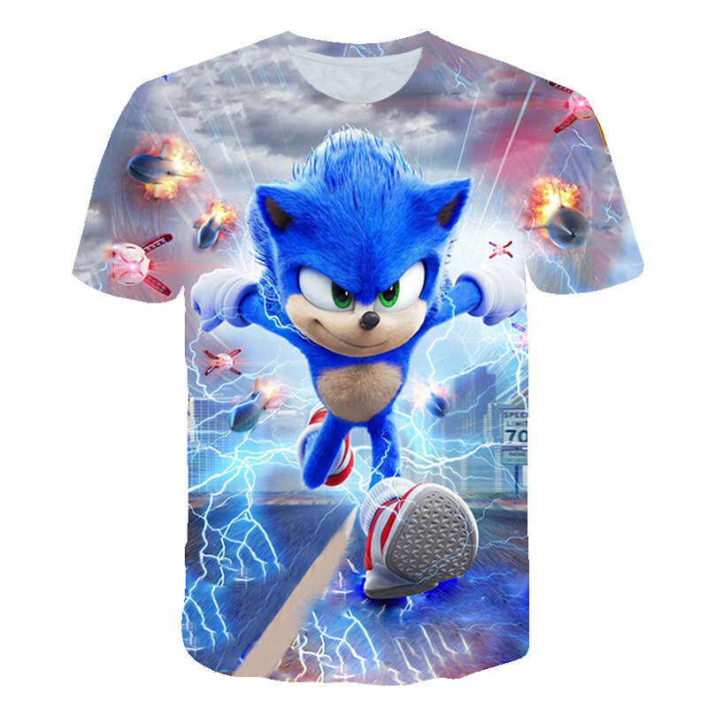 Camiseta de Sonic para niños y niñas, camiseta de moda con impresión 3D de manga corta para bebés, ropa de verano, 2021