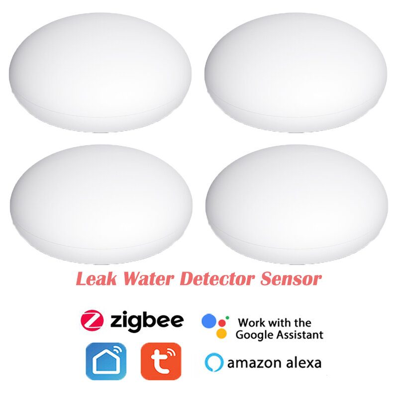 1-4 Uds Zigbee mart de fuga de agua de inundación para Detector de Tuya vida inteligente APP de notificación Push apoyo Alexa Google Voz