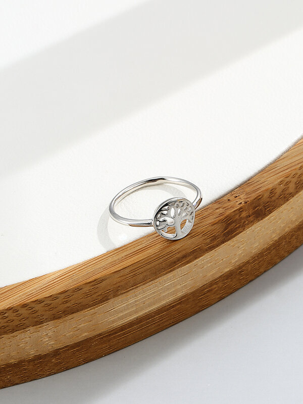 SILVERHOO S925 Sterling แหวนเงินผู้หญิงรูปแบบต้นไม้ Fine เครื่องประดับแหวนหญิงคลาสสิกวันแม่ปัจจุบัน