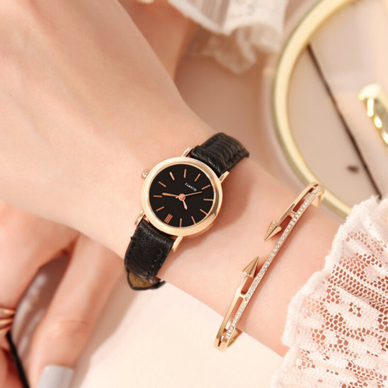 Mode Minimalistischen Quarz Retro Uhr Mit PU Lederband Runden Zifferblatt Armbanduhr für Casual Täglichen Büro für Frauen NYZ