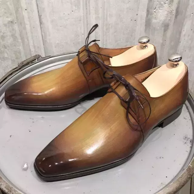 Męski czysty Gradient kolorów ręcznie PU pasek na niskim obcasie szpiczasty nosek cztery pory roku Trend w modzie biznes obuwie YX046