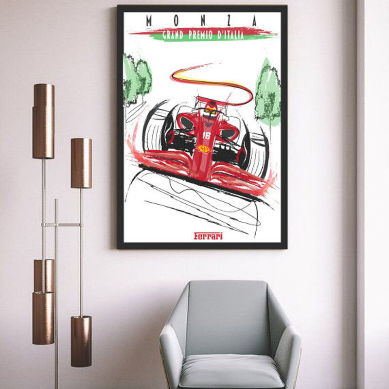 MONZA Grand Premio D'ITALIA Vintage Vintage Car โปสเตอร์พิมพ์ผ้าใบภาพวาดตกแต่งบ้านภาพผนังศิลปะสำหรับห้องนั่งเล่น