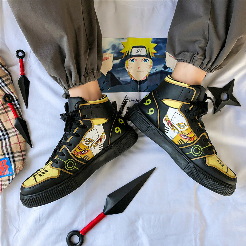 Clássico anime sapatos casuais dos homens sapatos de hip hop moda clunky tênis masculinos casuais sapatos de viagem dos homens tênis de corrida alta superior sasuke