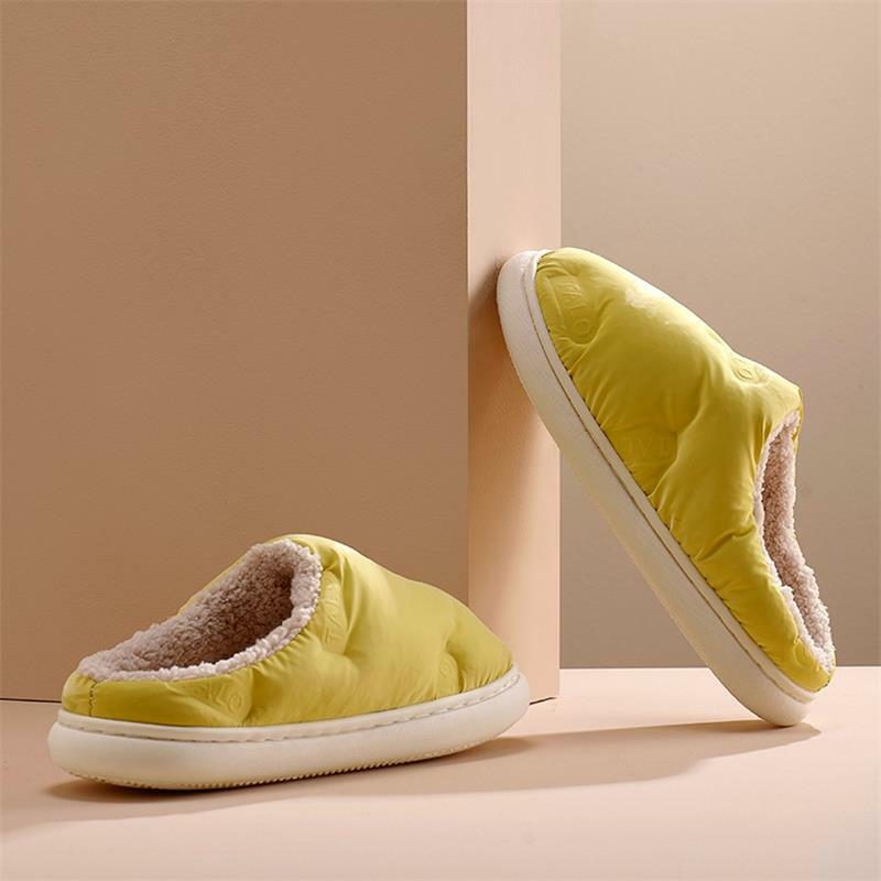 Fashion Winter Down Cotton Slippers Men's Warm Home Soft-soled Couple Shoes Plush Indoor Comfortable Non-slip Slippers Men