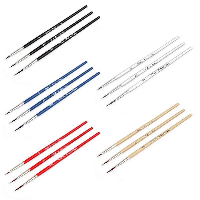 3pcs 0 00 000 Hook Line Pen Professional Fine Tip Drawing Brushes for Acrylic 