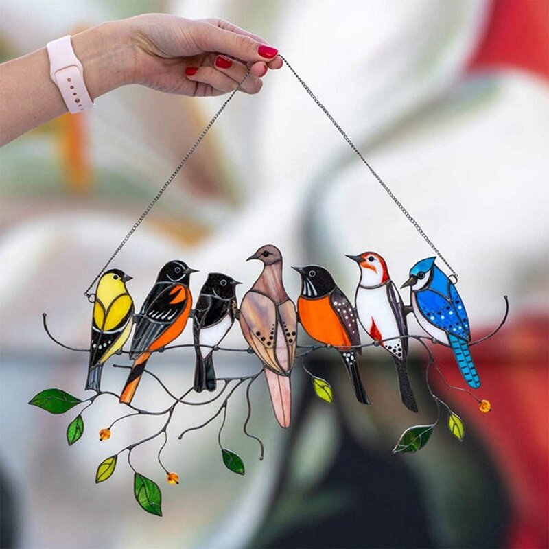 2 Chiếc Chim Miếng Dán Kính Cường Lực Treo, Loài Chim Trên Dây, Kính Màu Chim Cửa Sổ Treo Bảng Điều Khiển Lớn, suncatcher