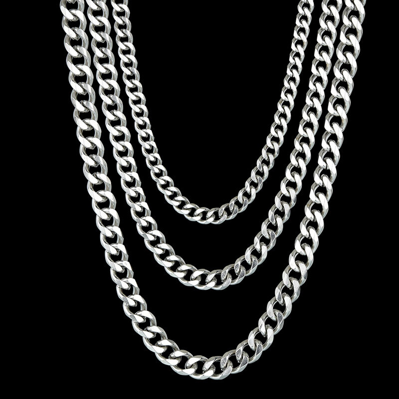 Clássico preto ouro cor link corrente gargantilhas metal jóias de aço inoxidável 3,5,7mm curb cubana colares para homens