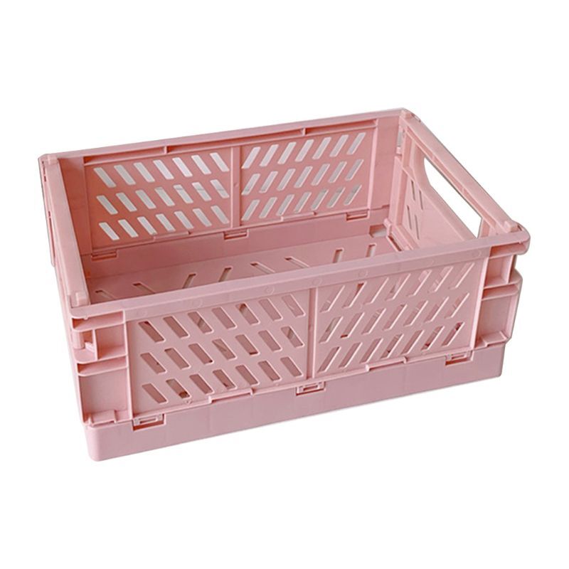 H8WA Collapsible Crate Plastic Folding Storage Box Basket Utility Cosmetic Container Desktop Holder