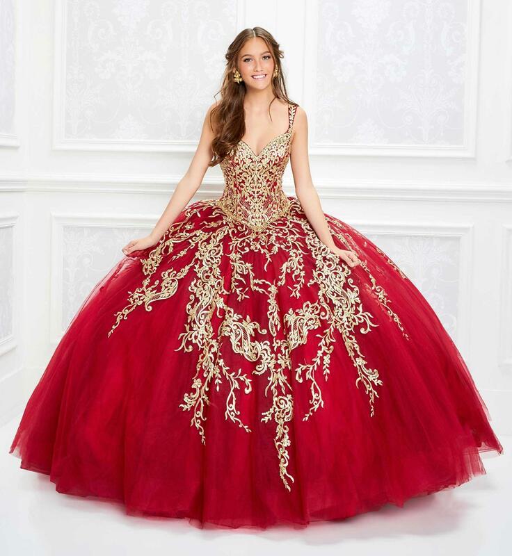 Robe Quinceanera de luxe rouge pour filles, col plongeant, en dentelle dorée, avec des appliques, robe de concours, personnalisée, douce, 16 robes, 2020