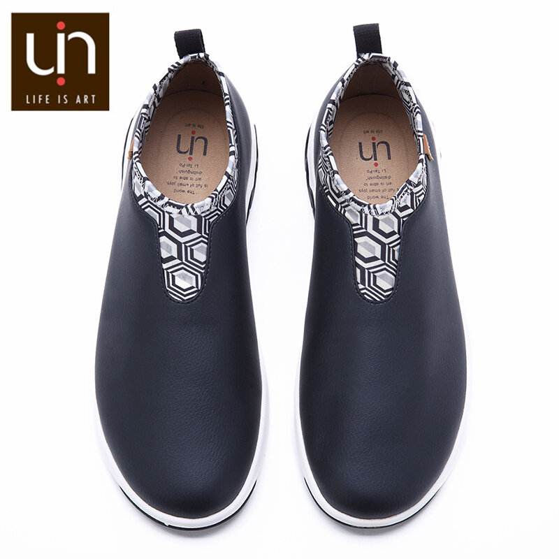 UIN-أحذية رياضية للرجال والنساء ، أحذية رياضية خارجية من الجلد المصنوع من الألياف الدقيقة ، أحذية بدون كعب عصرية باللونين الأسود والأبيض
