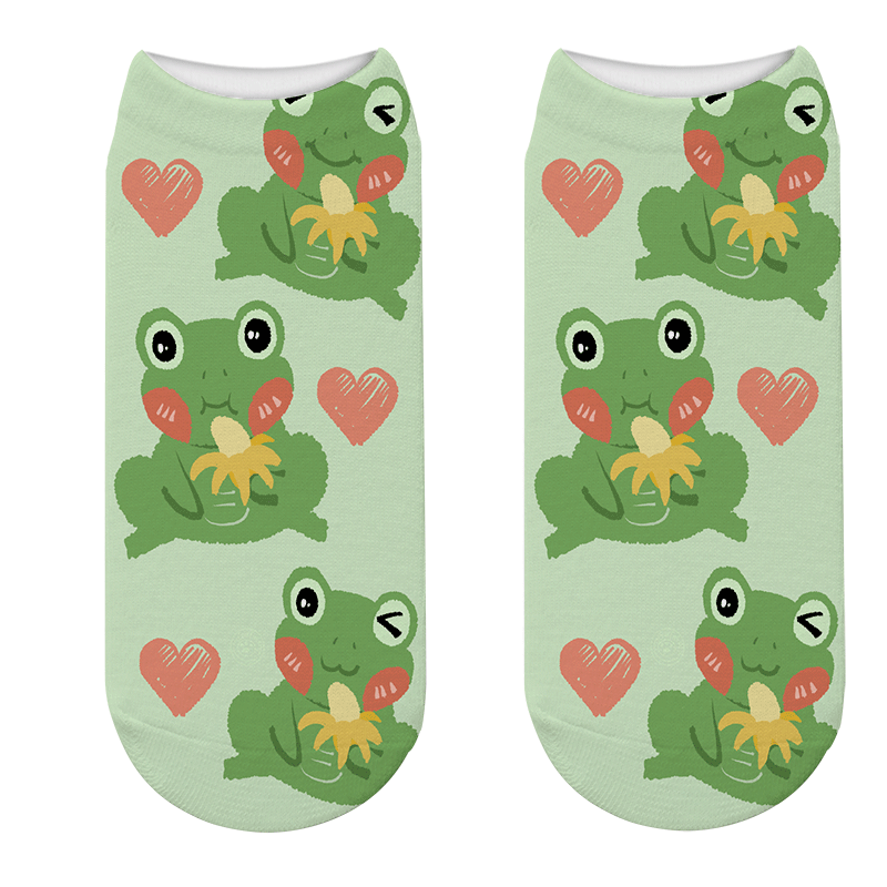 Женские короткие носки, хлопковые носки с лягушками и мультяшными животными, в Корейском стиле, милые носки до лодыжки, кавайные носки