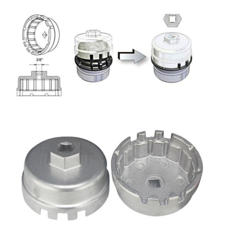 Llave de filtro de aceite de aluminio para Toyota Lexus, herramienta extractora de vasos, 14 flautas, 65mm, 1 piezas