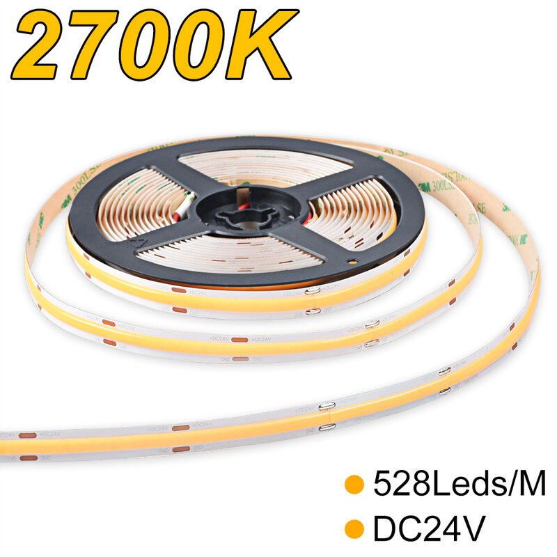 Lampu Garis Dekorasi 2700K 3000K 4000K 24V Led COB Strip 1M RA90 12V Putih Hangat untuk Ruang Tamu