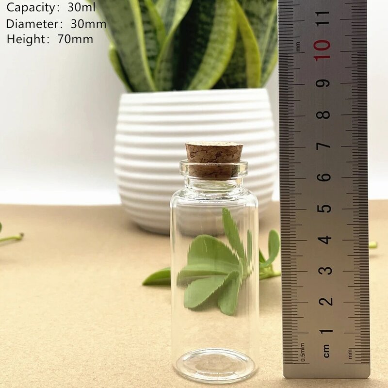 12pcs/Lot 30ml 30*70mm Corks Glass Bottles Stopper Crafts Jars Cork Mini Transparent Empty DIY Small Glass Practical Vial Bottle