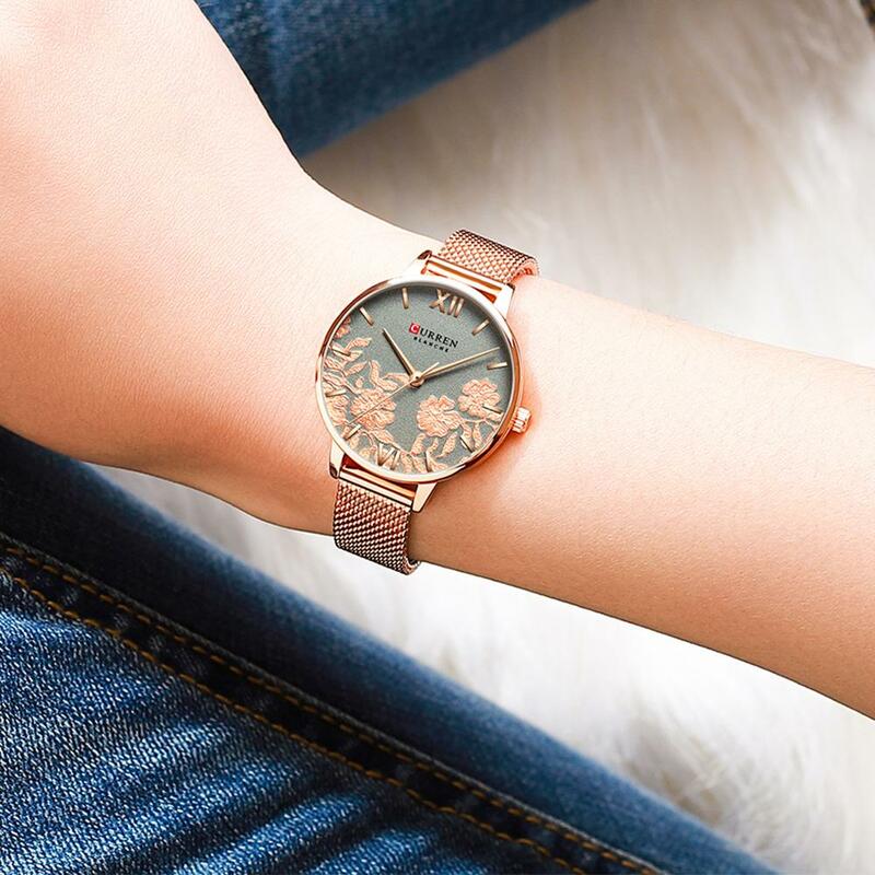 CURREN orologi da donna orologio da polso con cinturino in acciaio inossidabile di lusso delle migliori marche per donna orologio rosa elegante orologio da donna al quarzo per regalo