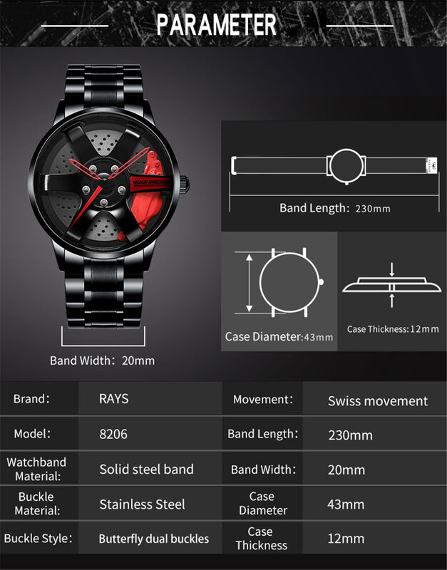 NIBOSI Rim Hub Watch Custom Design Car orologio da polso Wheel Watch Relogio Masculino