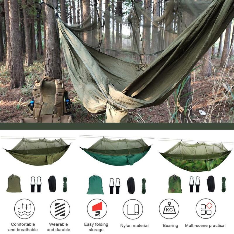Camping/Tuin Hangmat Met Klamboe Tuinmeubilair 1-2 Persoon Draagbare Opknoping Bed Sterkte Parachute Stof Slaap swing