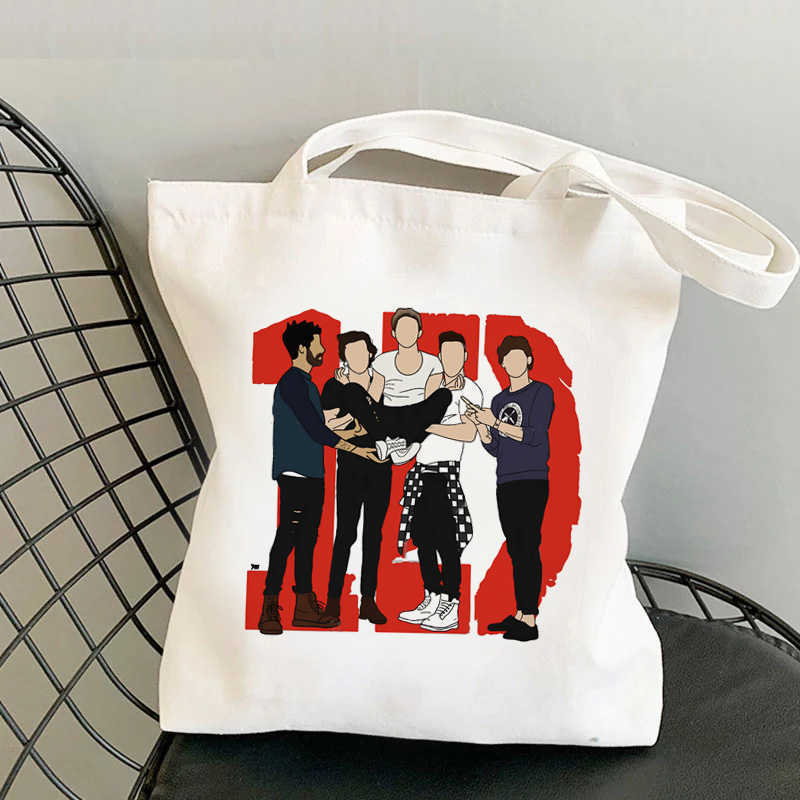 Bolsa de compras one direction, bolsa de compras em lona, sacola de tela personalizada