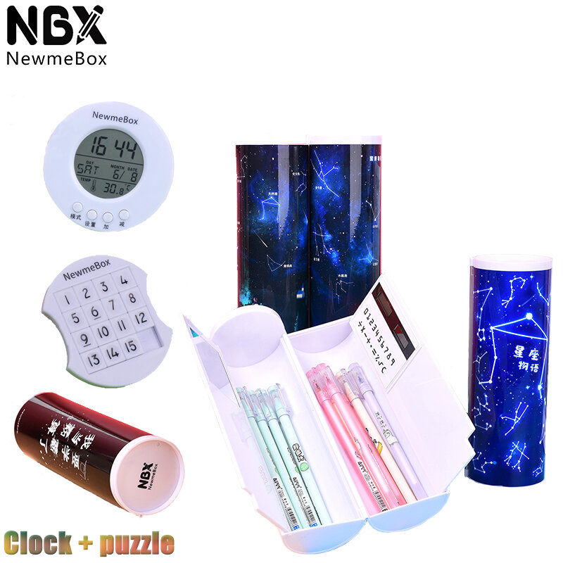 NBX-estuche de lápices multifuncional Circular para niñas, estuche de lápices de plástico con pegatina, Multicolor opcional