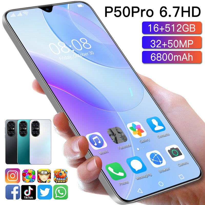 New Arrival P50 Pro Global Version 6.7 Inch Screen 16GB 512GB Android11 Snapdragon 888 Face ID Finger Print 6800MAH Mobile Phone