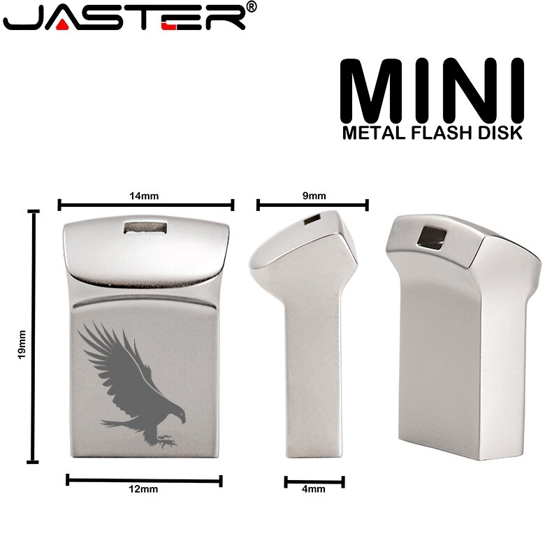 Mini USB JASTER 2,0 de metal plateado con llavero, unidad flash usb de 4GB, 8GB, 16GB, 32GB, 64GB, 128GB, con logotipo gratis, más de 10 Uds.