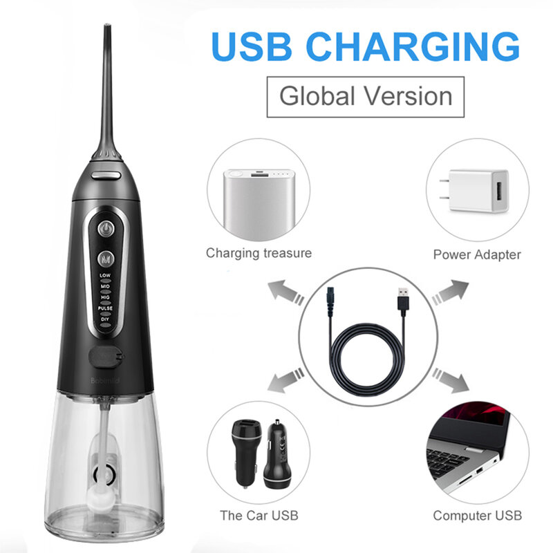 Irrigador Oral recargable por USB, 5 modos, hilo Dental portátil, chorro de agua, 300ml
