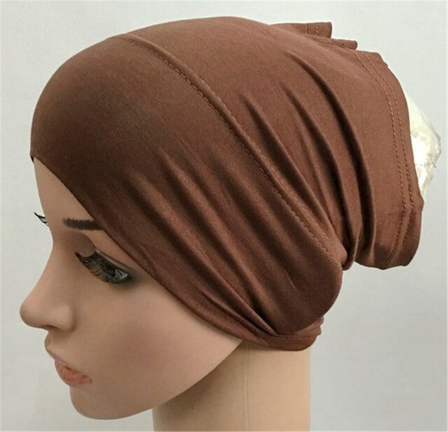 Plain underscarf cotton Muslim head coverings turban headscarf Sleeve Cap Solid Wrinkle Soft indian Inner Beanie Hat head wrap