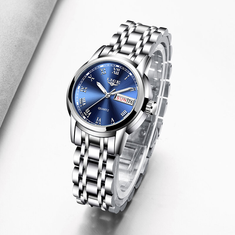 LIGE-Reloj de pulsera de acero inoxidable para mujer, nuevo accesorio de lujo de marca superior, a la moda, informal, sencillo, resistente al agua, 2020