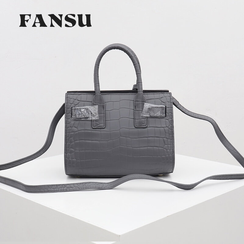 FANSU Simple And Fashionable Ladies Handbag Crocodile Pattern Large Capacity Leather Shoulder Bag Business Tote Organ Bag