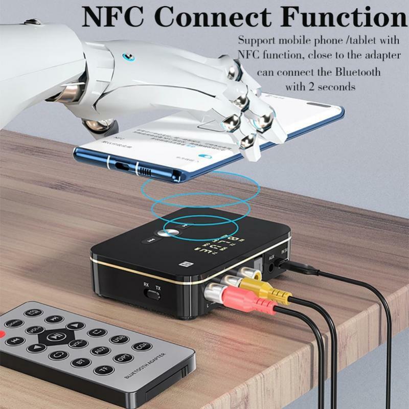 새로운 업그레이드 된 버전 NFC bluetooth 5.0 수신기 송신기 광섬유 동축 3.5mm AUX 잭 USB 무선 오디오 어댑터 차량용 컴퓨터