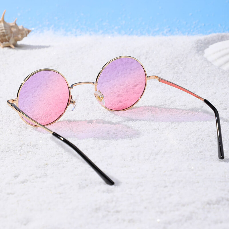 Óculos de sol unissex de armação redonda, óculos de luxo com lente degradê para dirigir e pescar, vintage