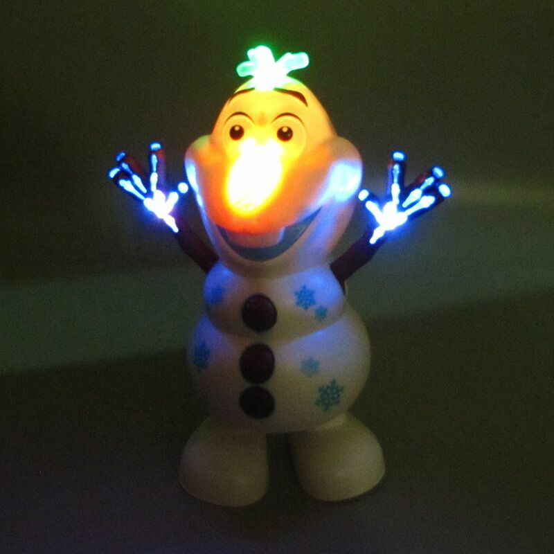 Disney Dancing Snowman Music Olaf Robot z latarką Led elektryczny Model postaci figurka animatroniki dla dzieci