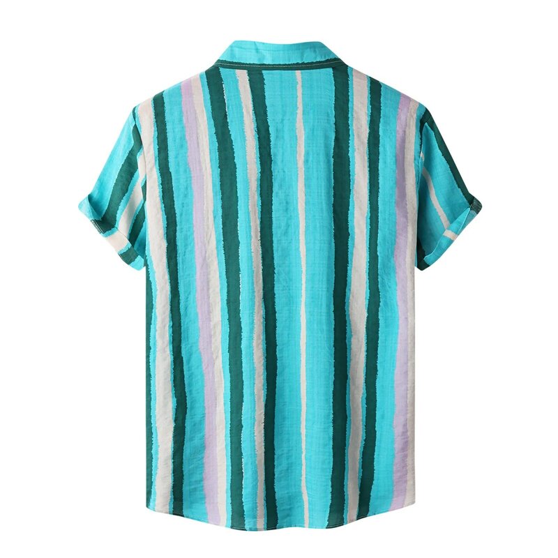 58 # الصيف قمصان فضفاضة غير رسمية الذكور Camisa حجم كبير قمصان رجالي هاواي الشاطئ قصيرة الأكمام شريط بلوزة مطبوعة Camisa