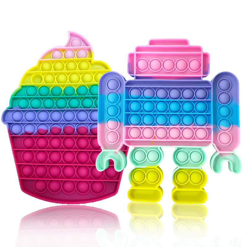 Push Pop Bubble Fidget zabawki sensoryczne 2 paczki Big Size Cupcake Robot proste Poppers duża ulga dla dzieci i dorosłych