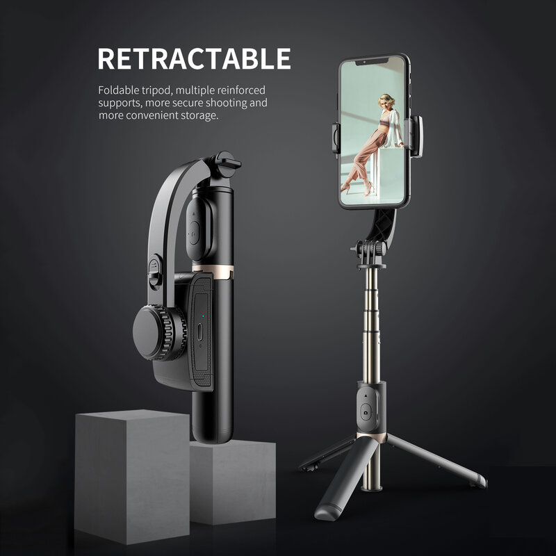 Estabilizador de gimbal para smartphone, tripé handhel antivibração, sem fio, bluetooth, controle remoto extensível, dobrável