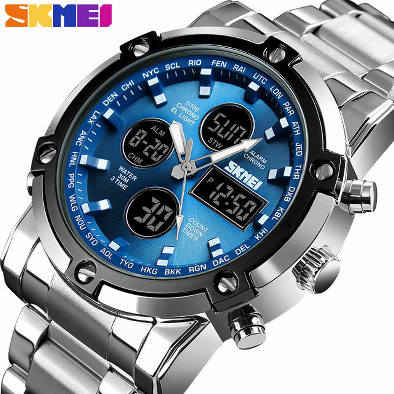 SKMEI 男性デジタル腕時計ファッションスポーツカウントダウンステンレス鋼ストラップメンズ腕時計クォーツ時計レロジオ Masculino 1389