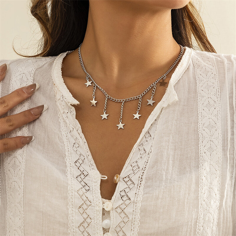 Модное ожерелье Ailodo с кисточками и звездами, ожерелье для женщин, золотистого и серебристого цвета Вечерние вечернее, свадебное, массивное ...