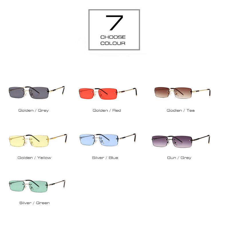 SHAUNA Ins 인기 무테 선글라스 패션 캔디 색상 착색 작은 직사각형 음영 UV400