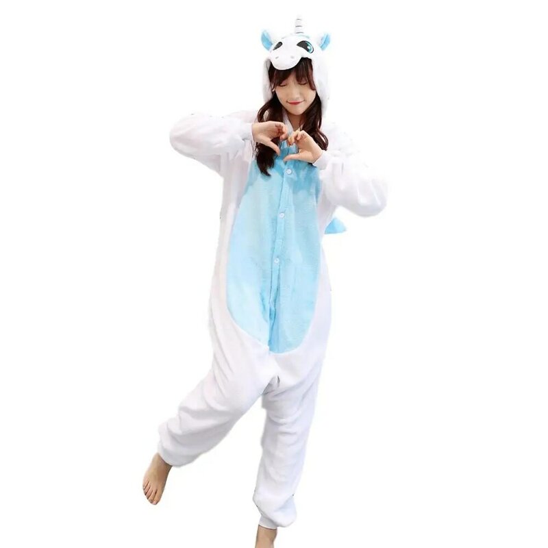 Winter Pink Unicorn Pajamas Kigurumi Animal Sleepwear Onesies Women Men Unisex Adult Flannel Nightie Unicornio Home Clothes Sets