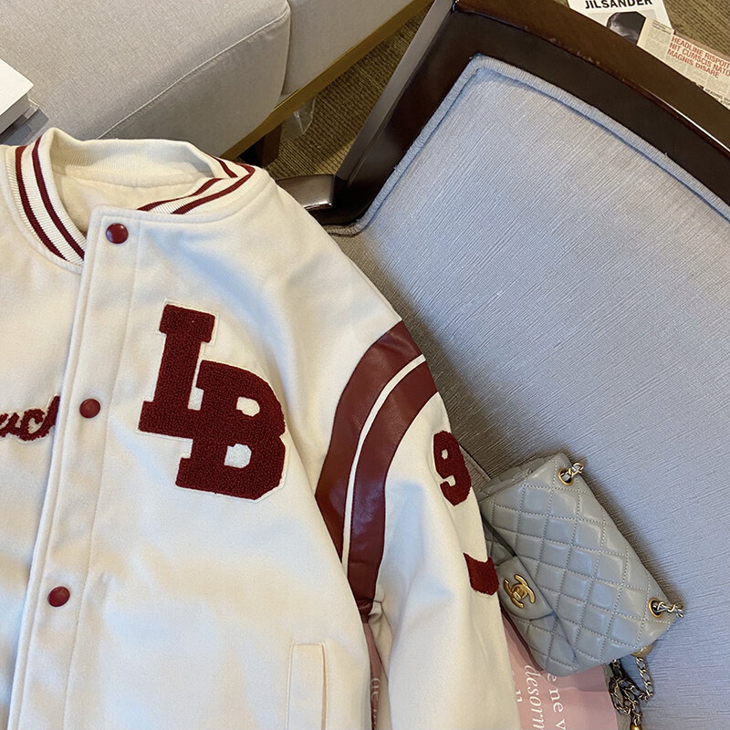 Amerykański strój baseballowy kurtka damska Hip Hop list białe kurtki Harajuku Streetwear mężczyźni kurtka baseballowa Unisex casaco feminino