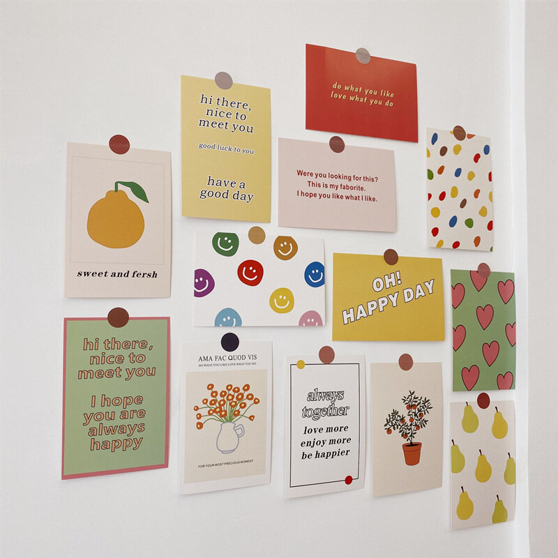 Ensemble de cartes postales fruits et fleurs colorées, 13 feuilles, Art décoratif anglais mignon, créatif, autocollant mural de fond, accessoires Photo