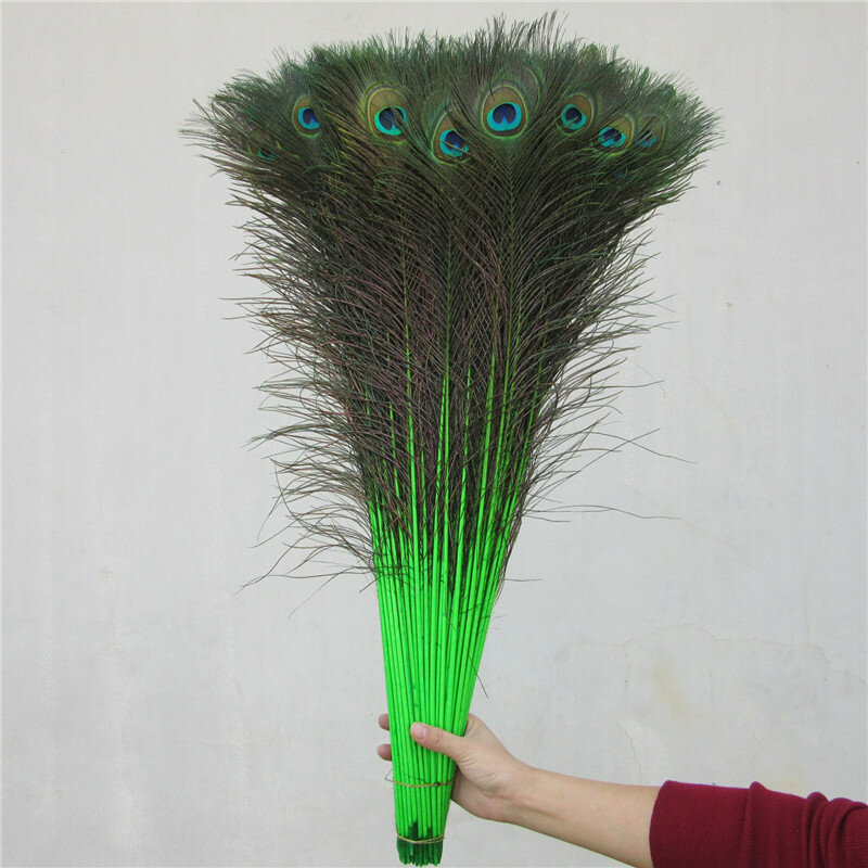 100 unids/lote de plumas de cola de pavo real verde hermosas, 70-80CM, 28-32 pulgadas, suministros para Navidad y Carnaval en el hogar