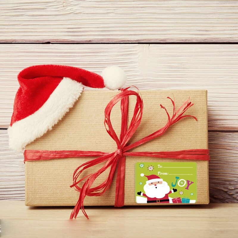 1 rollo (250 piezas) de 6 diseños, etiquetas adhesivas de nombre de regalo de Navidad, etiquetas de sello, calcomanías de paquete de regalo de Navidad