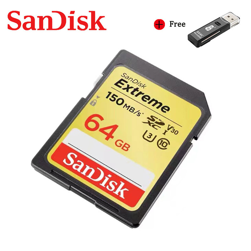 SanDisk – carte SD Extreme SDHC/SDXC, 64 go/150 mo/s, classe 10, U3, V30, haute vitesse, pour appareil photo, sdsdsddxv6