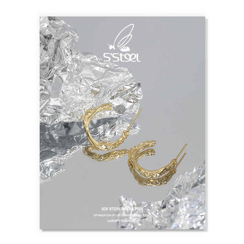S'STEEL – boucles d'oreilles en argent Sterling 925 pour femmes, bijoux minimalistes en forme De C irrégulier, tendance