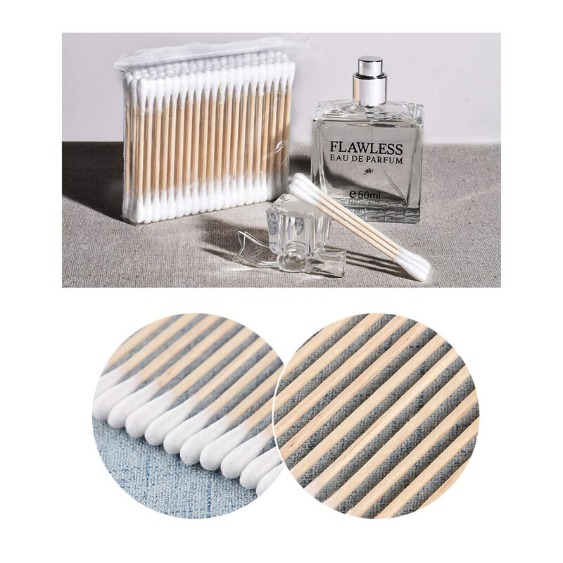 Bastoncillos de algodón, bastoncillos de madera para la oreja, 2000CT (paquete de 20), 100% algodón, bastoncillos de algodón de doble punta, ideales para maquillaje
