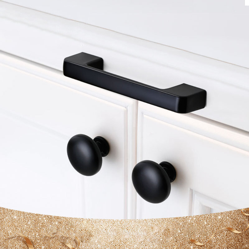 Sólido moderno simples móveis acessórios de ferragem gaveta do armário maçaneta da porta do armário preto americano botões único furo