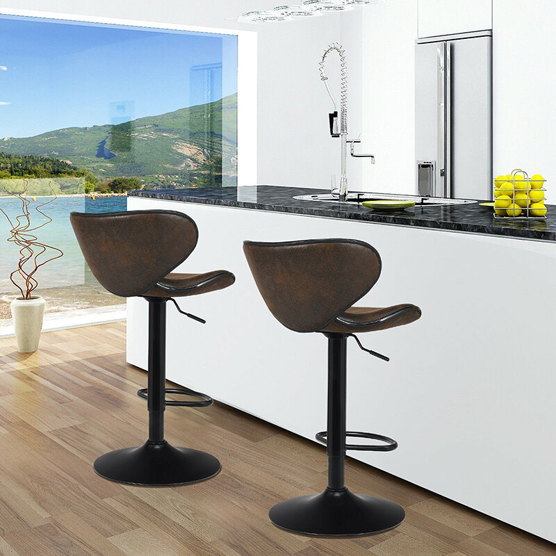 مجموعة من 2 مقاعد بار قابلة للتعديل ، كرسي دوار ، حانة ، مطبخ ، مقعد دوار 360 درجة ، إسفنجة ناعمة وسميكة ، مجموعة كراسي بار حديثة