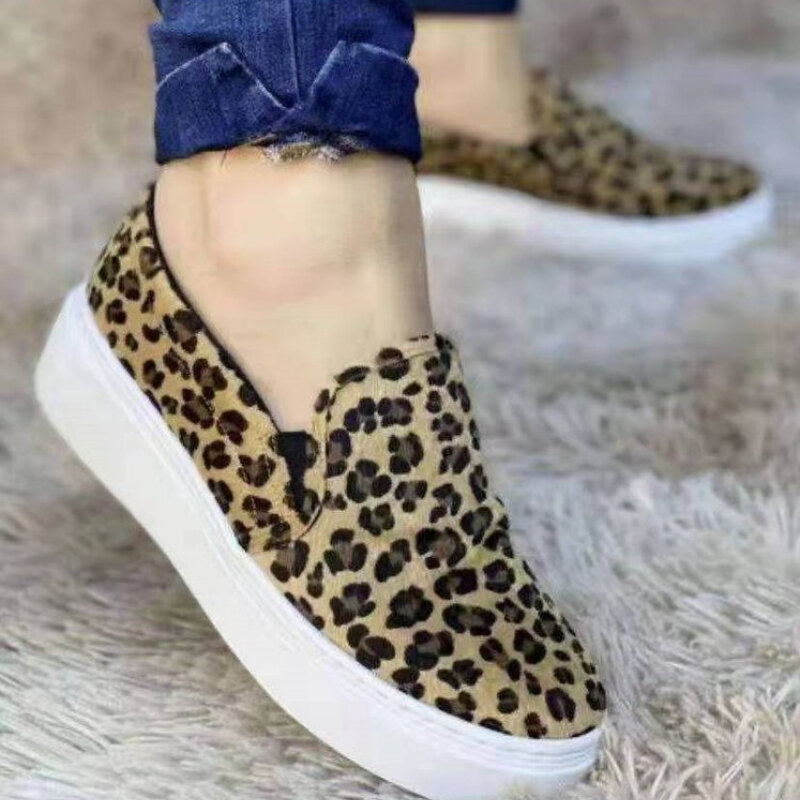 Primavera e no outono novos produtos senhoras mocassins plutônio clássico leopardo impressão confortável dedo do pé redondo plataforma plana sapatos casuais kz181